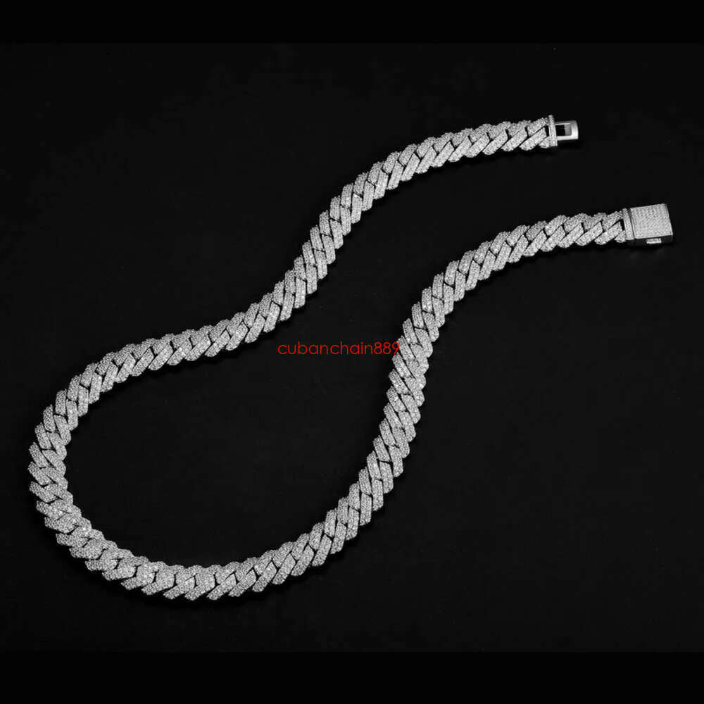 Designer Necklace Hip Hop 2 Rows Stones 14mm Sterg Sier White Gold Plated Iced VVS Dia Moissanite Cuban k Chain Rock Jewelry Gift with Gra