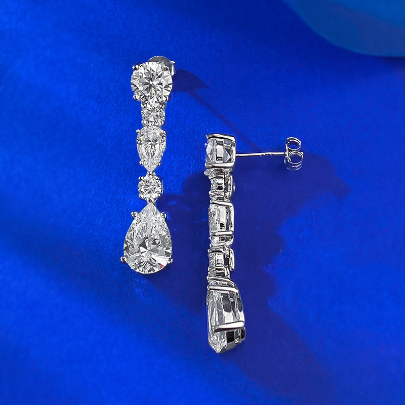 2025 Sparkling Top Sell Dangle Earrings Luxury Jewelry Real 100% 925 Sterling Silver Water Drop White Moissanite Diamond Gem Lady Women Long Earring G