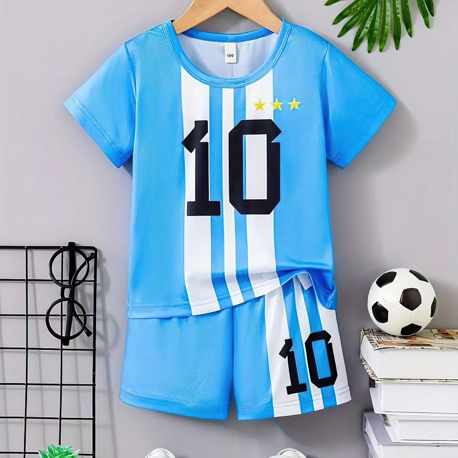 Football Set for Children Miami No.10 Sports Short Sleeve T-shirt Set Loose and Breathable Training Shirt Soft and C 250314