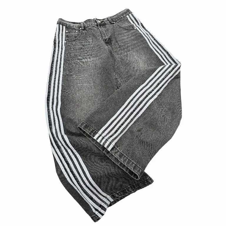 HCW Vintage Jeans Y2K Clothes Mens Womens Hip Hop Letters Embroidered Stripes Washed Vintage Baggy Jeans Wide Leg TrousersT250314