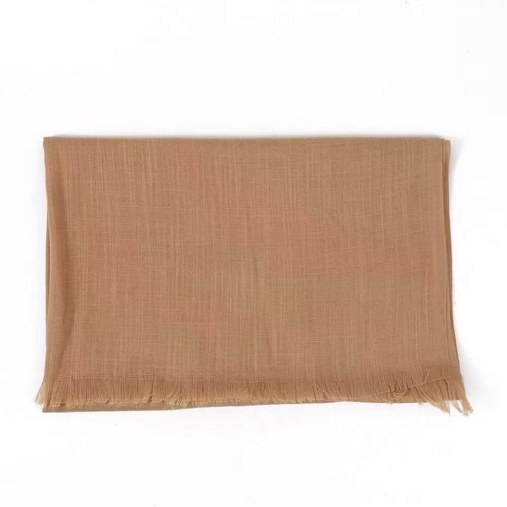 T285 solid color cotton and linen scarf bamboo cotton female sunscreen silk scarf neck high-grade fur edge versatile shawl scarf