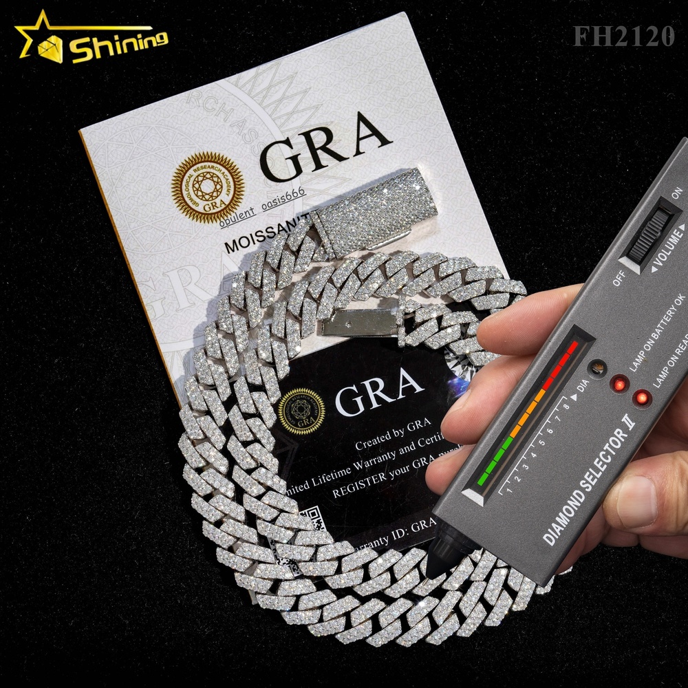 Hot Sale Iced Out Pass Diamond Tester 925 Sterling Silver Cuban Necklace 12MM Hip Hop Jewelry Moissanite Cuban Link Chain