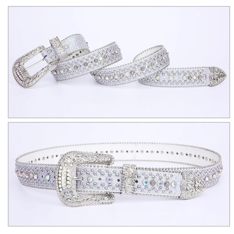 Rhinestones Belt Western Cowgirl Bling Studded Leather Crystal Diamond Belt for Jeans Men Women Fashion Accessory 250312