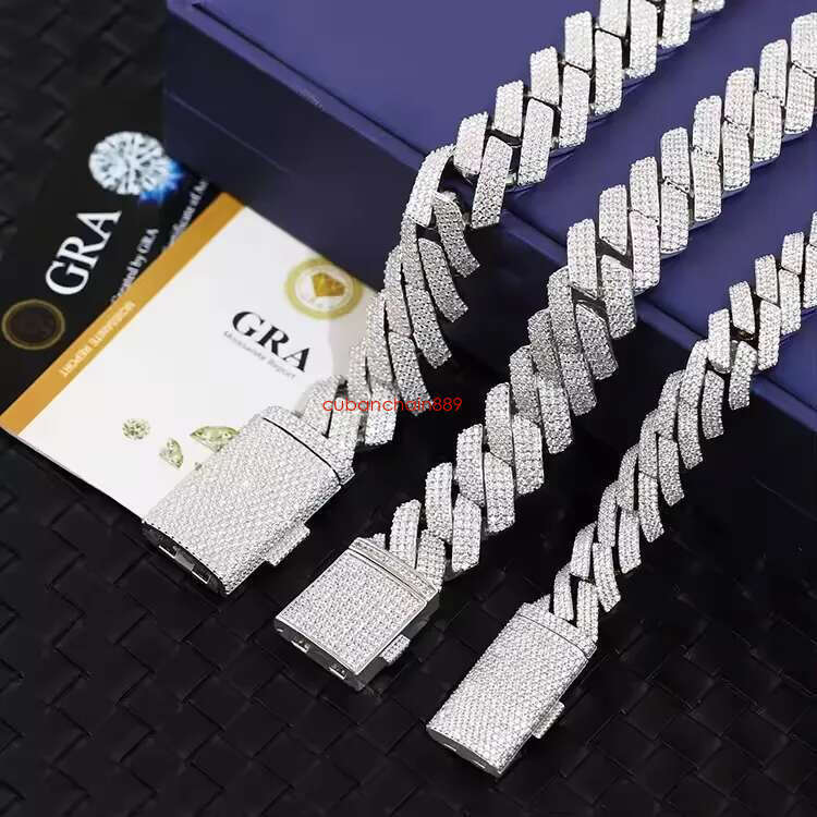 designer moissanite ice out dia 14mm wide GRA gold sterg sier cuban k chain for men fashion necklace with box