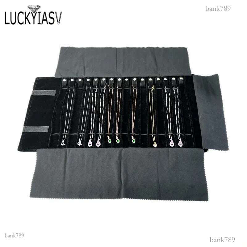 New Fashion Black Velvet Jewelry Roll Bag Grey Pendant Bracelet Organizer Storage Pouch Portable Necklace Display Travel Cases