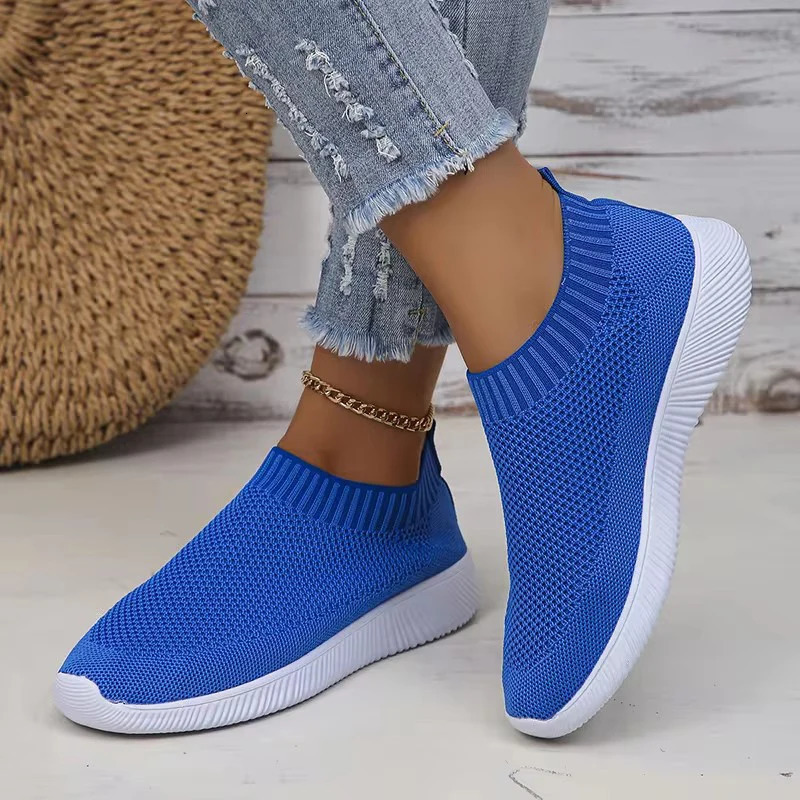 Breathable Knitting Platform Sneakers Women Comfort Soft Sole Non-slip Sports Shoes Woman Light Flat Heel Casual Shoes Ladies 250314