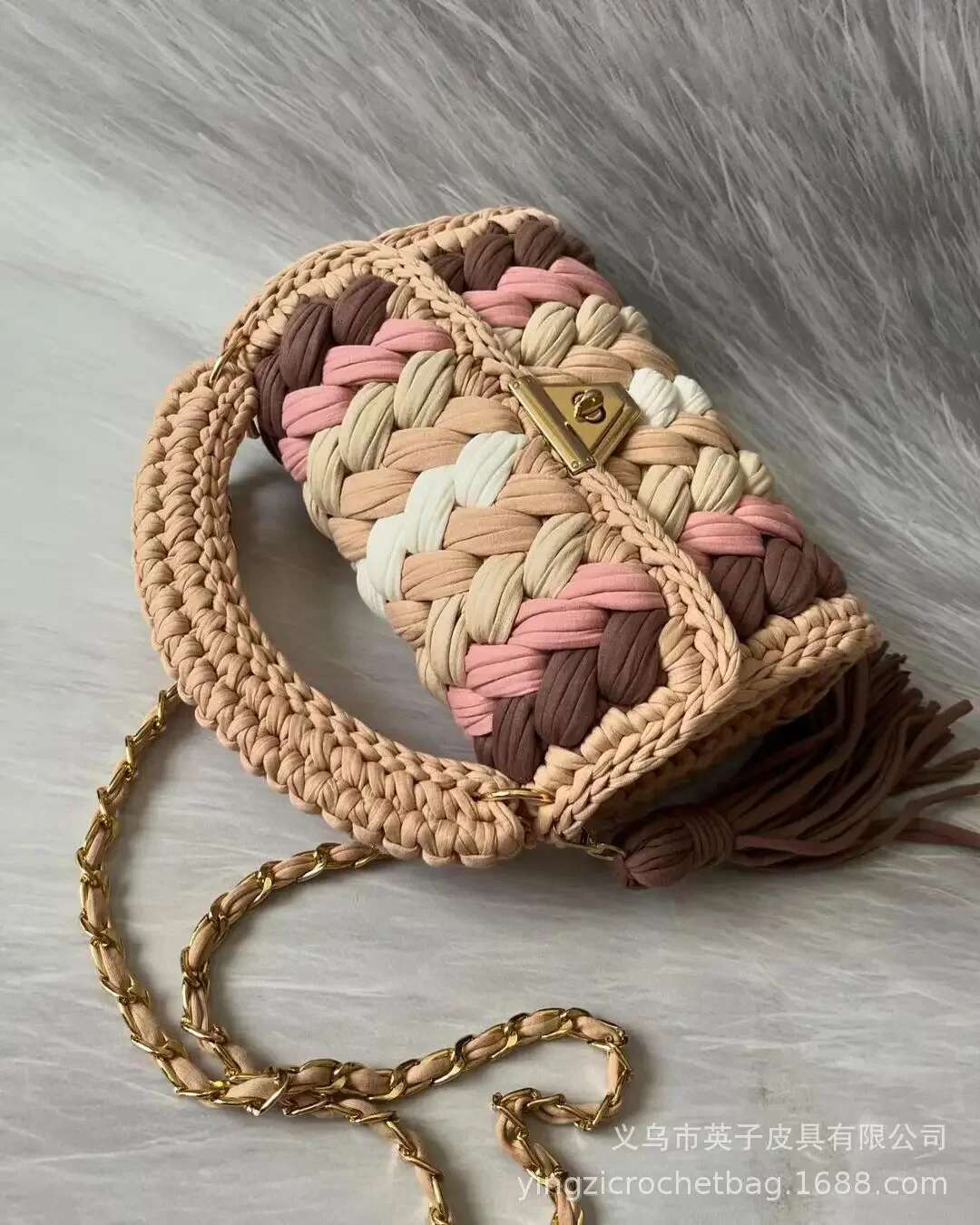 Purse Bags For Women 2024 New Handbags Handmade Crochet Contrast Knitted Chain Bag