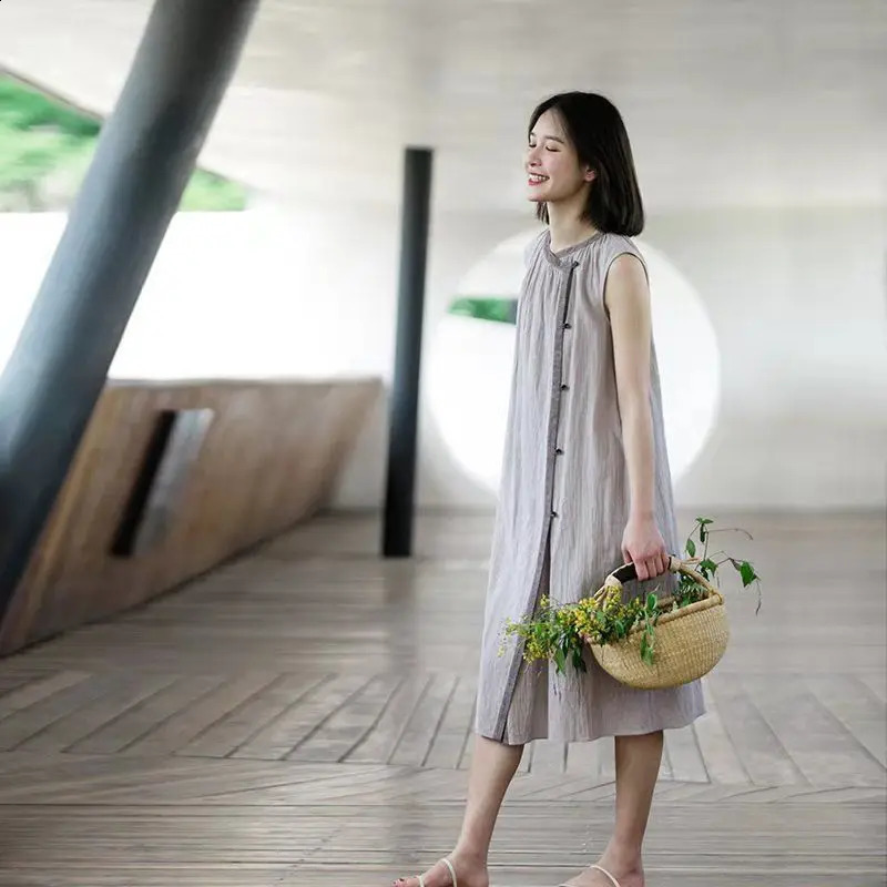 Summer Loose Sleeveless Dress n Niche Seaside Vacation Mid-length Vest Skirt 250313