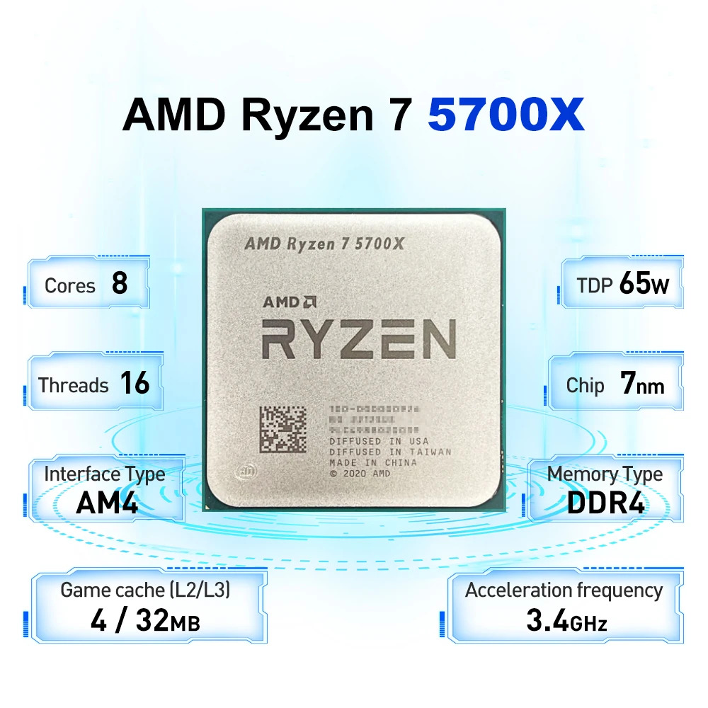 AMD Ryzen 7 5700X 3.4GHz 8-Core 16-Thread R7 5700X Socket AM4 7NM L3=32M Processor 65W DDR4 No Fan