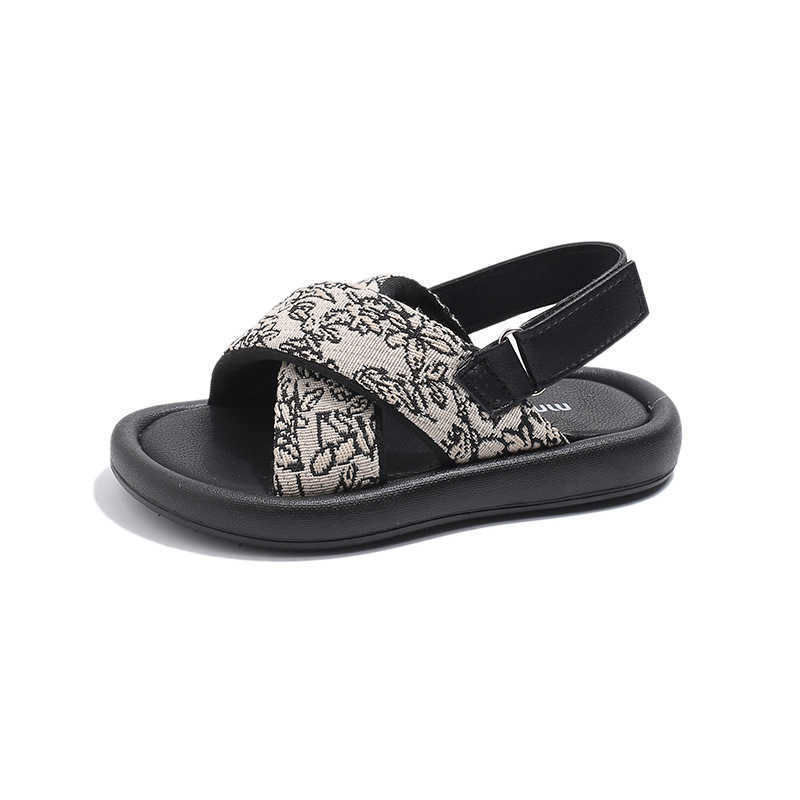 Sandals Girls high school childrens sandals 2025 summer new Korean version versatile design for little girls cross strap beach sandals trendyY250315L8