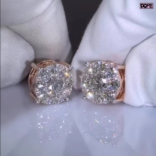Hiphop Earrings 6mm VVS Moissanite 925 Silver Rose Gold Round Brilliant Cut Custom Moissanite Earrings