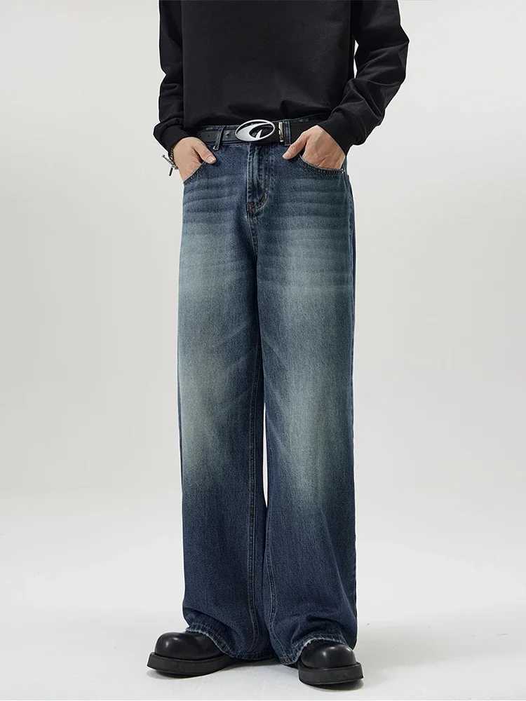 4 Colors Autumn Vintage Distressed Mens Baggy Straight Jeans Fashion Korean High Street Denim Pants Streetwear Male TrousersT250315