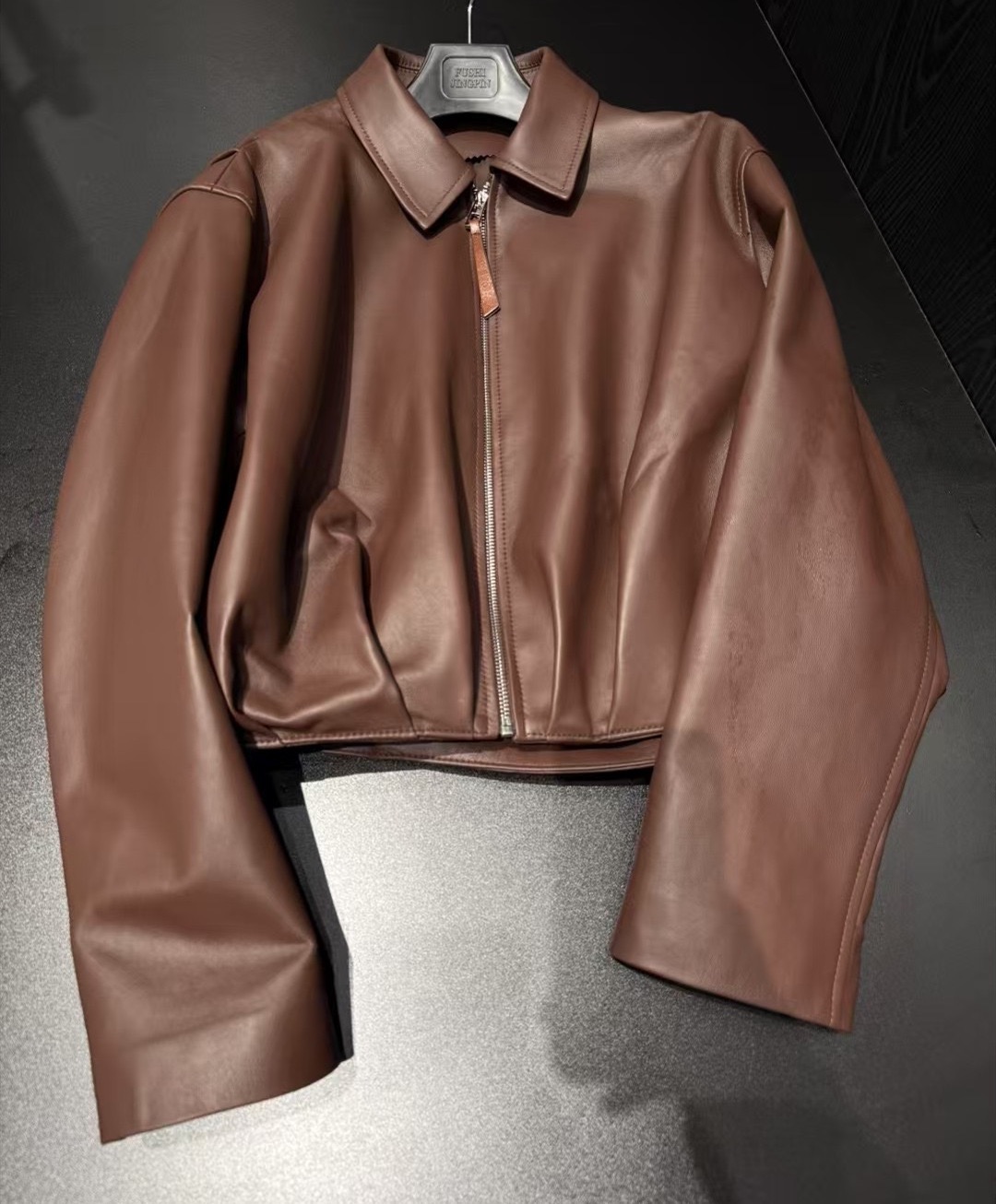 Lo Ladies chocolate brown drape leather Jacket 2025