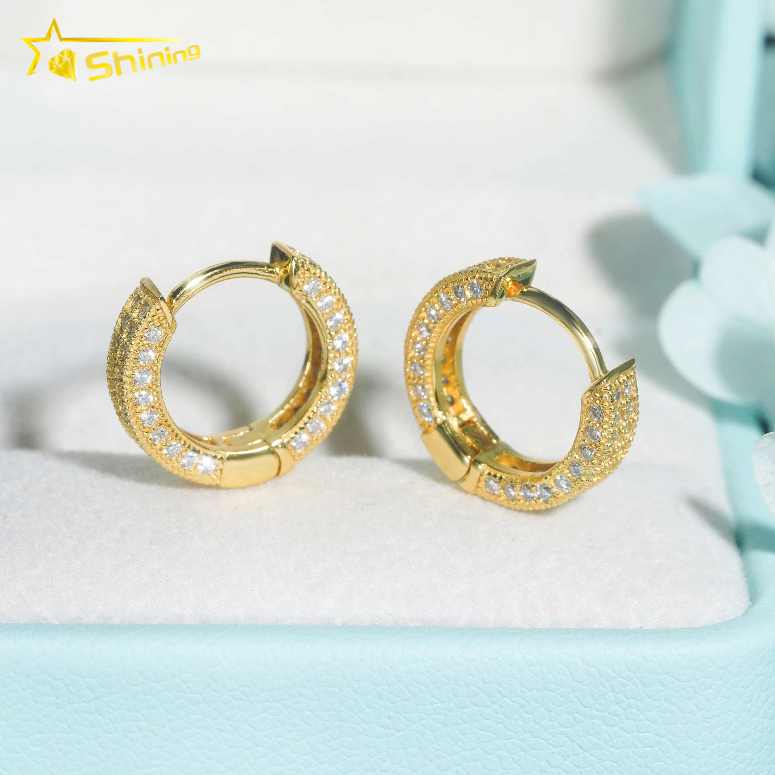 Factory Outlet Cheapest Price Gold Plated 925 Sterling Silver Iced Out VVS Diamond Moissanite Hoop Earrings Ready to Ship