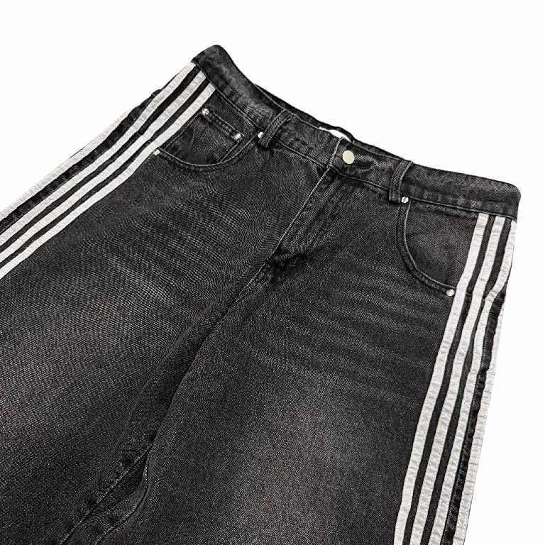 HCW Vintage Jeans Y2K Clothes Mens Womens Hip Hop Letters Embroidered Stripes Washed Vintage Baggy Jeans Wide Leg TrousersT250314