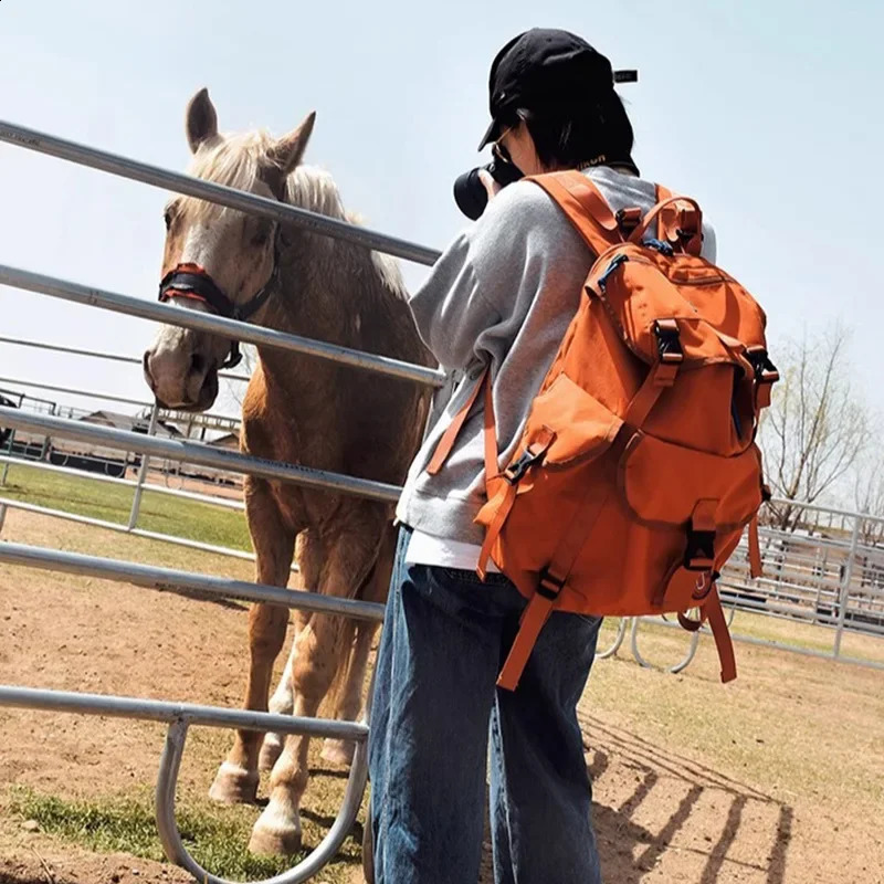 Shiny orange high-quality nylon backpack string waterproof large capacity casual outdoor bag suitable for neutral thermal Mochila 250313
