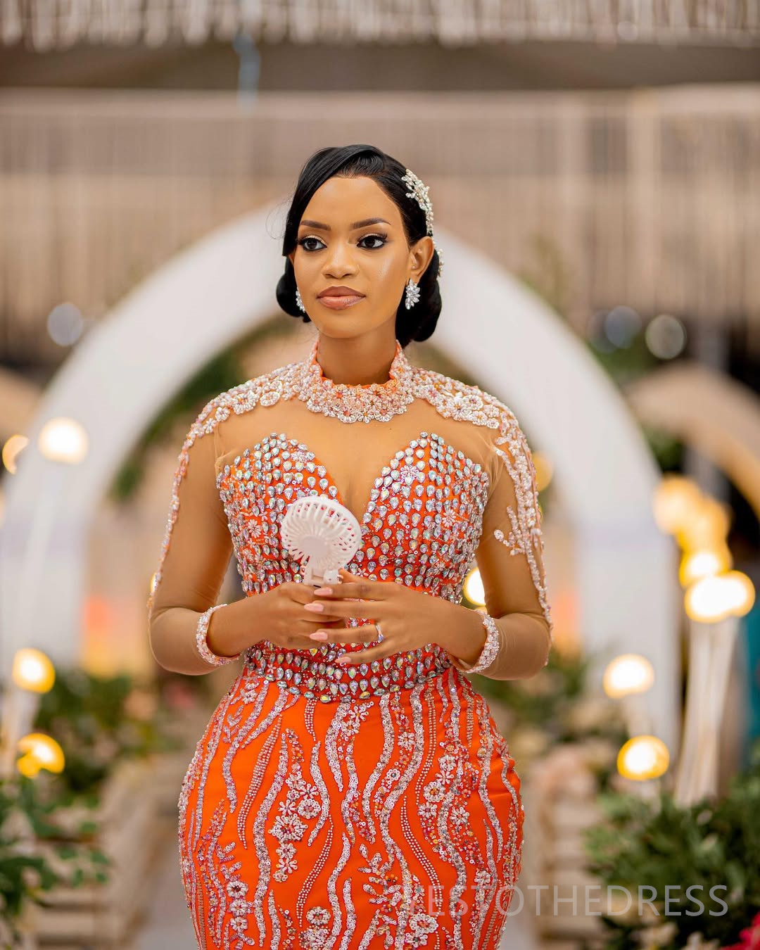 2025 Plus Size Orange Prom Dresses Mermaid Evening Dresses For Special Occasions High Neck Long Sleeves Beaded Lace Birthday Dress Second Reception Go