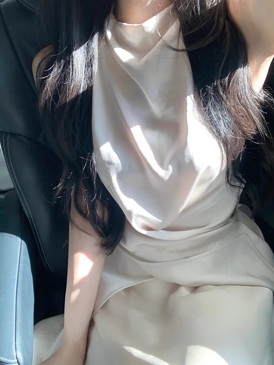 K8165 Satin suit high-end slim lace-up fashionable two-piece temperament long skirt