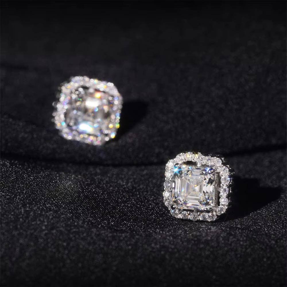 DE Hip Hop Princess Cut Moissanite Earring Chic Square Moissanite Earrings Hip Hop Women Men Moissanite Earring