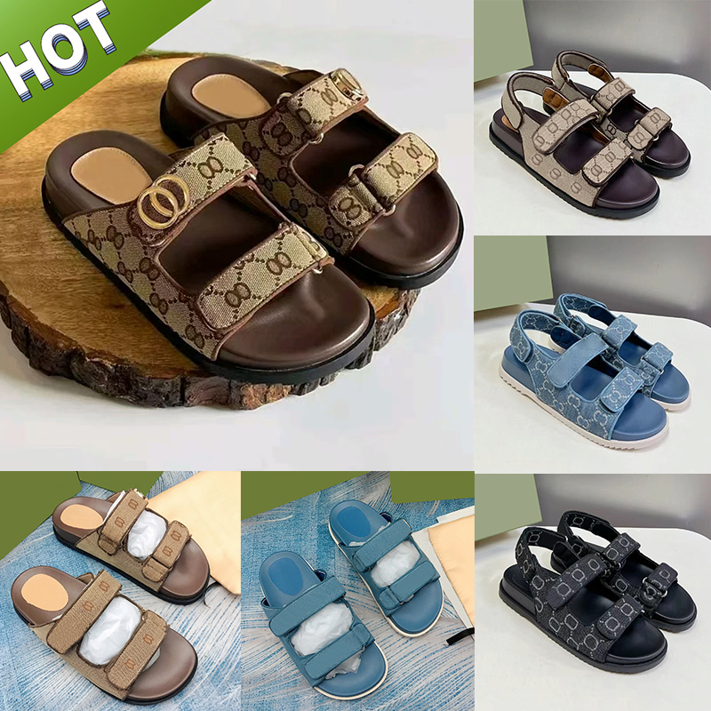 Designer Dad Sandals women Classic denim sandal summer Beach Slippers Flat Women Slides Print Indoor Outdoor Slide Slipper Platform Womens Shoes size 35-42
