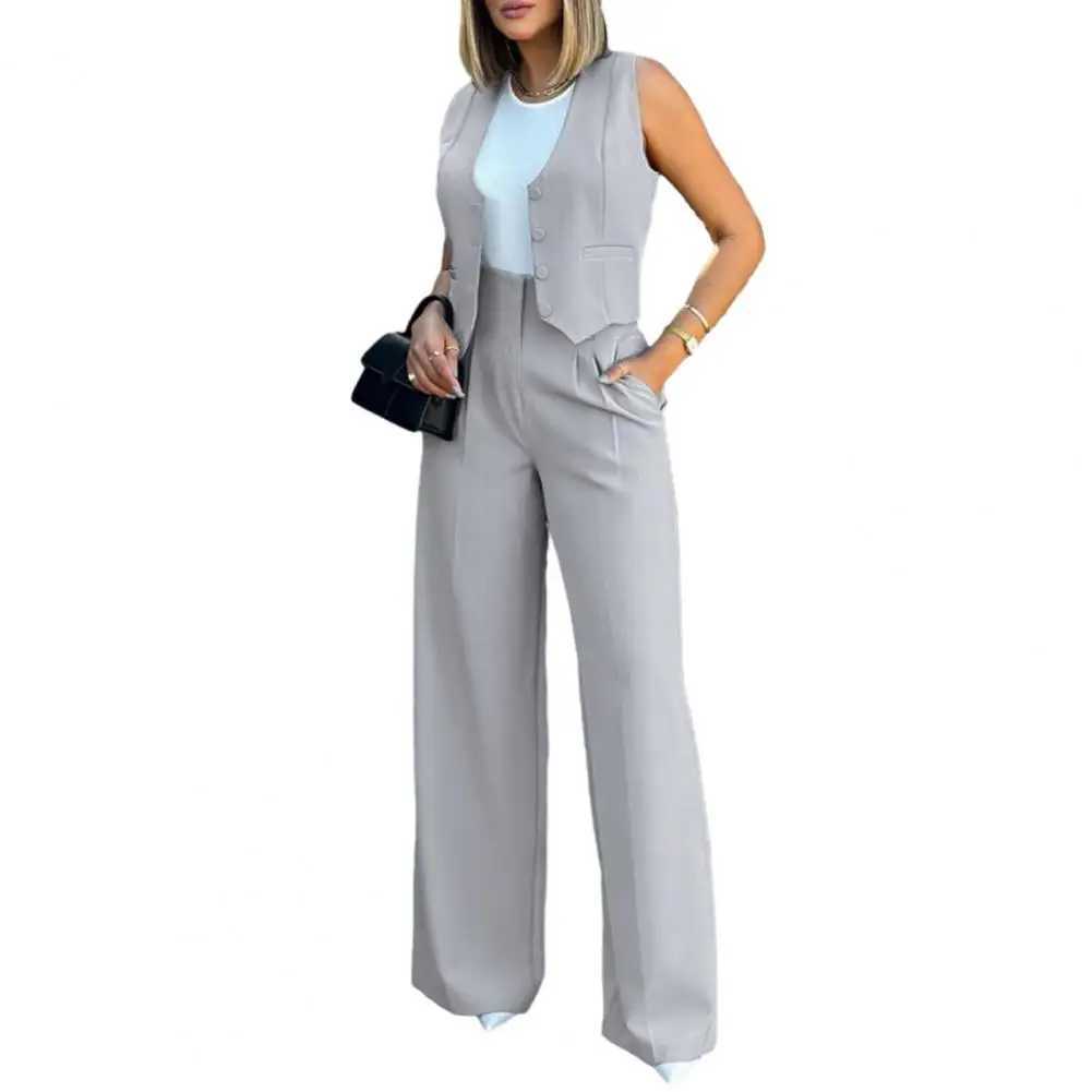 Casual Suit Set Women Tracksuit Wide Leg Pants Suit Vest Solid Color Tracksuit Elegant Lady Baggy Pants Two Pieces SetT250314
