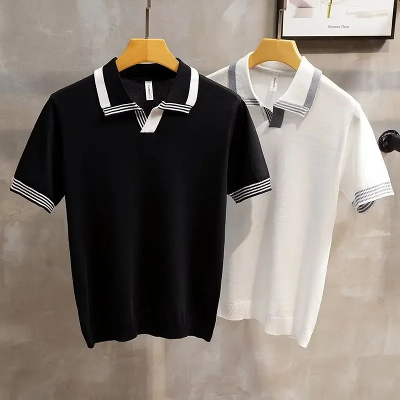 Fashion mens polo shirt comfortable summer knitted retro holiday mood lapel short sleeved Tshirt body 250314