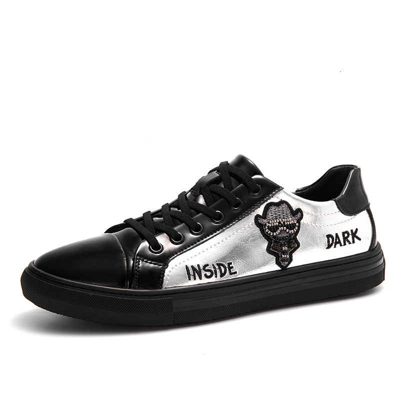 2025 New Men's Fashion Casual Shoes Designer Men's Shoes Leather Kinematic Flat Embroidery Trendy Shoes White Shoes Double Sided Black Board