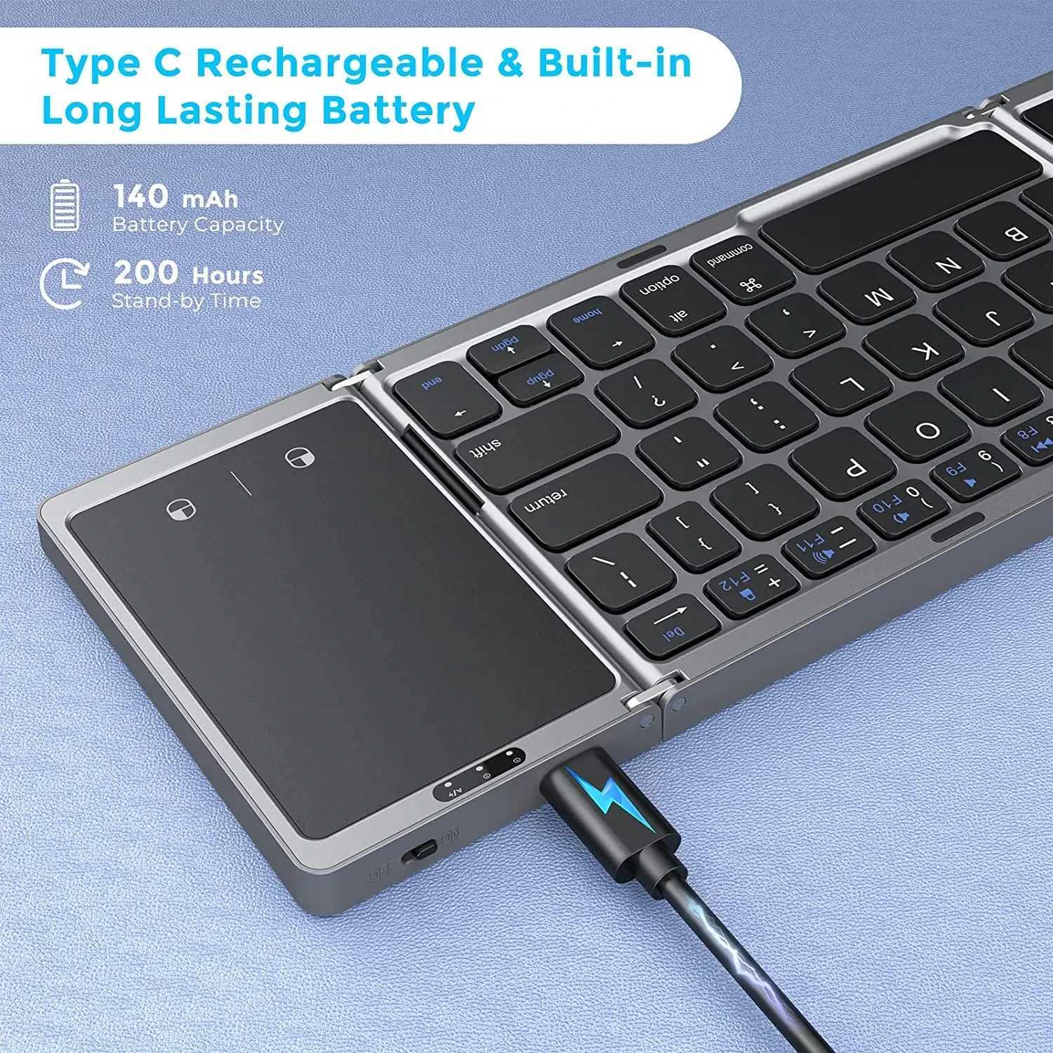 3 Folding Keyboard Dual wireless connections 5.1 Keyboard Rechargeable Portable Mini Touch Keyboard with Touchpad Suitable for Windows Android iOS X25