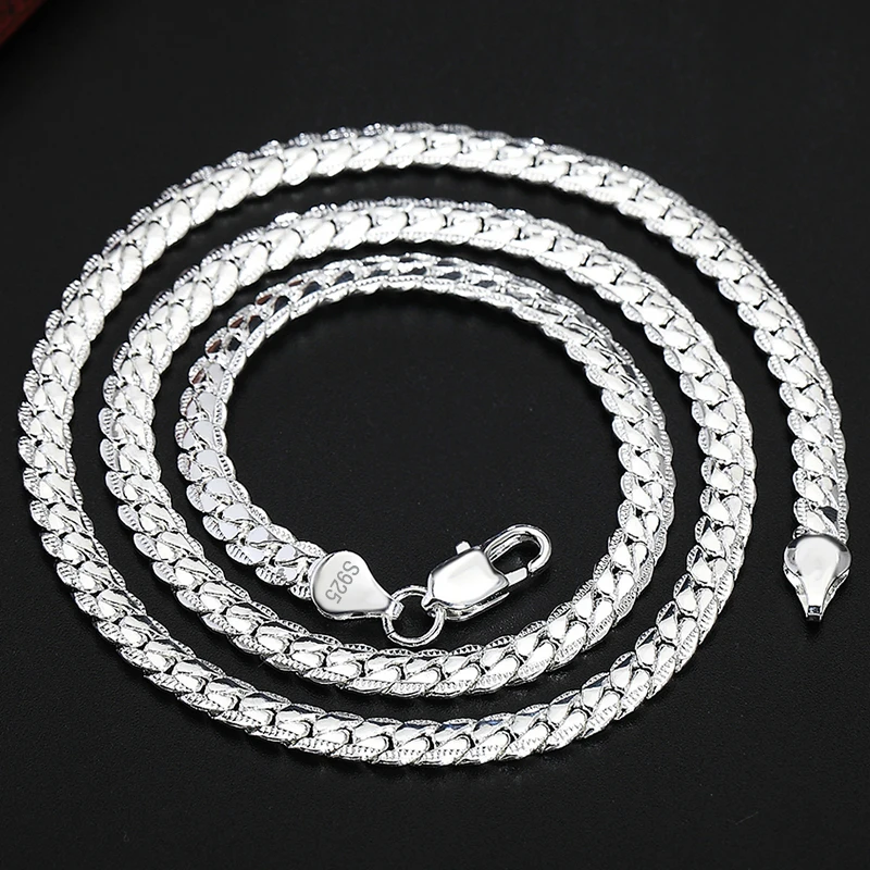 Elegant 925 Sterling Silver Necklace with Side Chain Detail - Available in Various Sizes for Any Occasion
