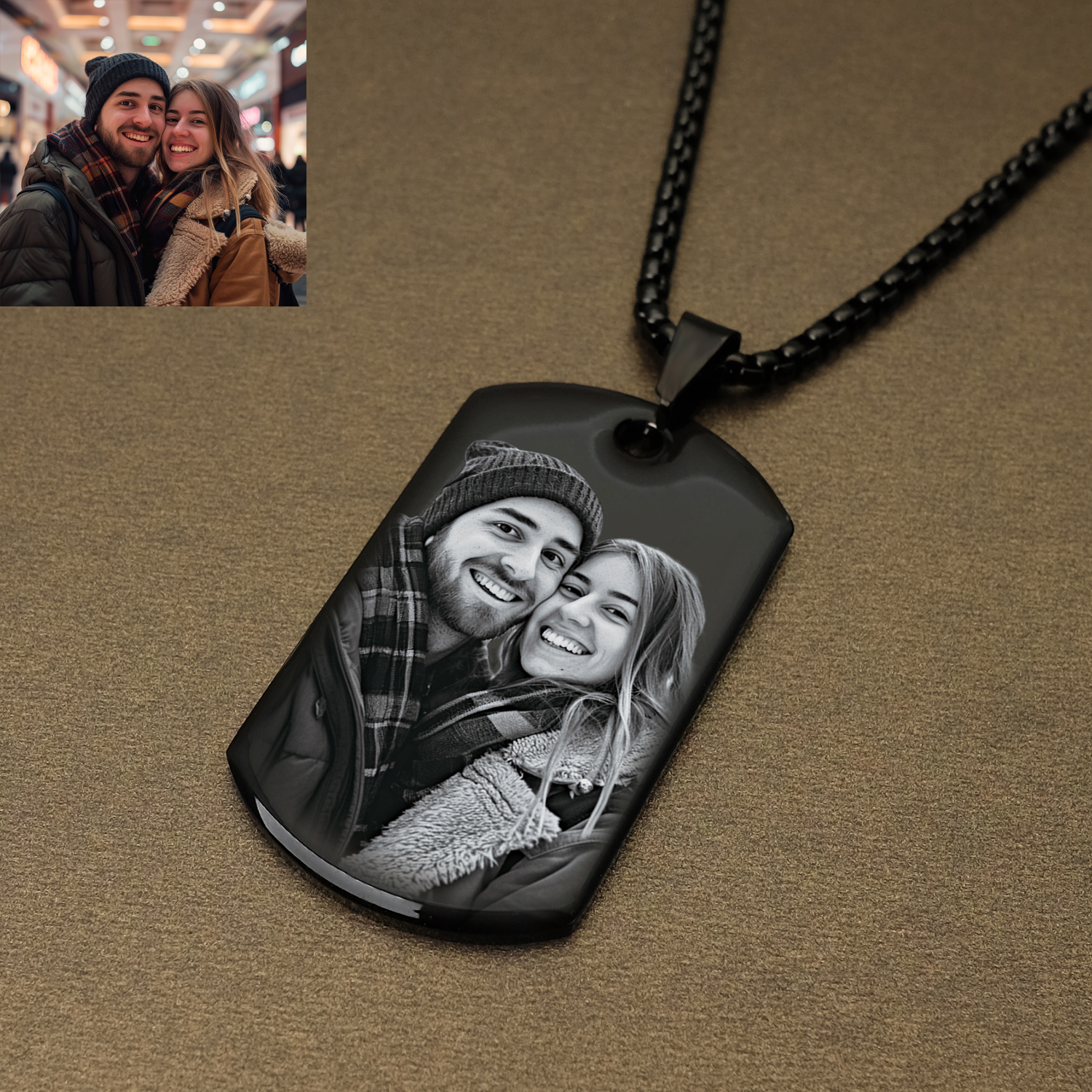 Personalized Engraved Photo & Text Necklace - Custom Dog Tag Keychain Perfect for Xmas Presents
