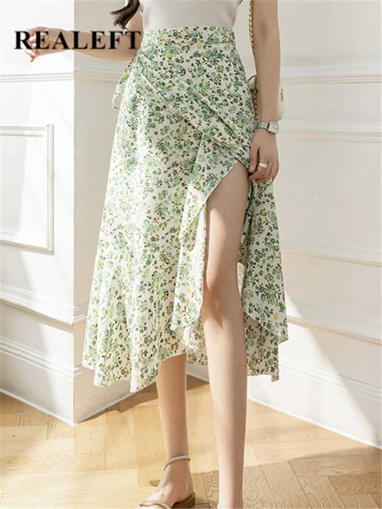 Skirts Realfert New Flower Printing A-line Skirts Bohemia 2025 Summer Spring High Waist Retro Womens Midi Length Integrated Skiing Y250314LX5O