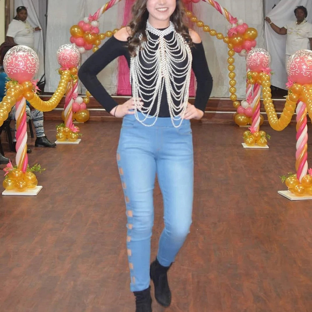 Sexy Women Pearl Shawl Necklaces Collar Shoulder Long Chain Pendants Necklaces Sweater Chain Wedding Dress Jewelry Accessories250305