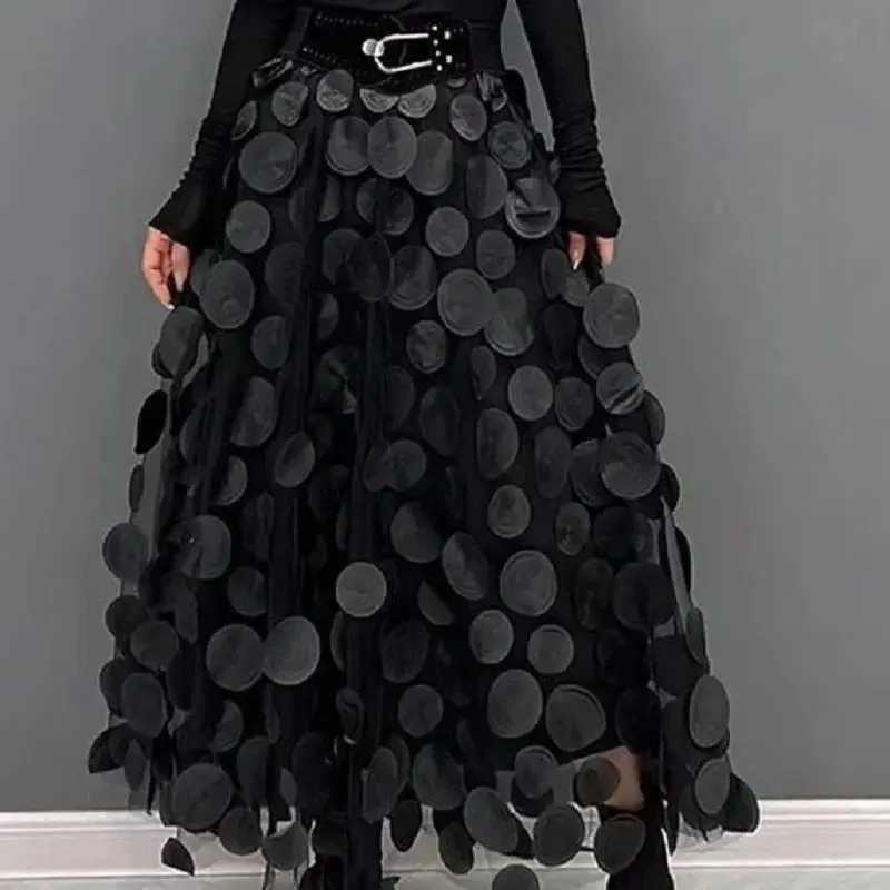 Skirts Tulle Skirt for Women 3D Polka Dot Elastic Waist Mesh Flowy A-Line Midi Skirts Wedding Halloween Party Costume Strtwear Y250314W5F5