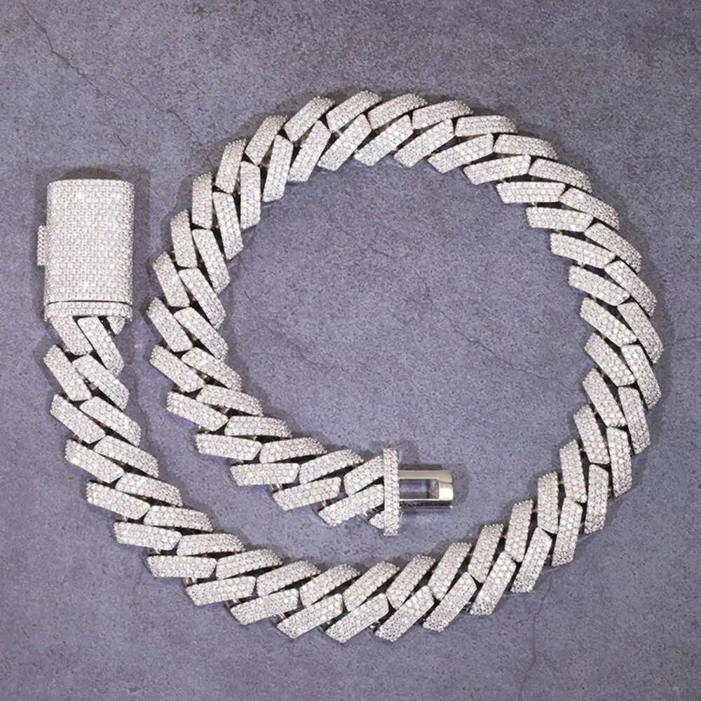 15mm 20mm Heavy 3row with Sterling Sier Ice Out Hop Necklace Cuban Link Chain for Men250312 VVS