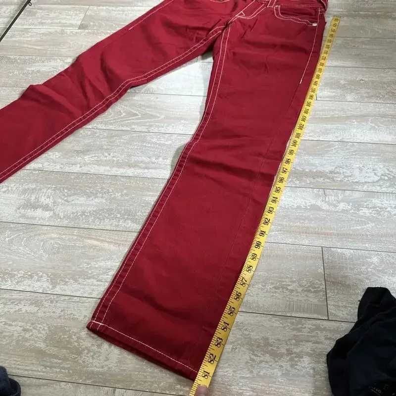 Harajuku Y2k red religious jeans Big Buddha red and white stitching street casual loose hip hop straight jeans men clothesT250314