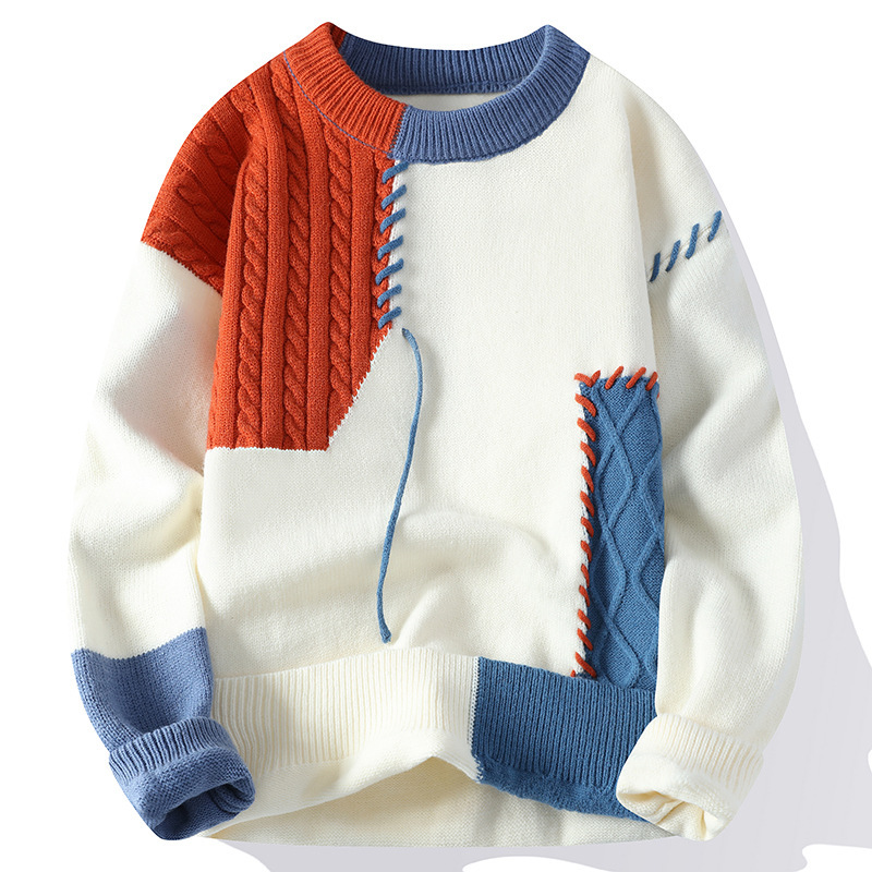 2025 new foreign trade color sweater men winter plus fleece thickening trend brand knitwear men relaxed senior feeling lazy spring and autumn R25