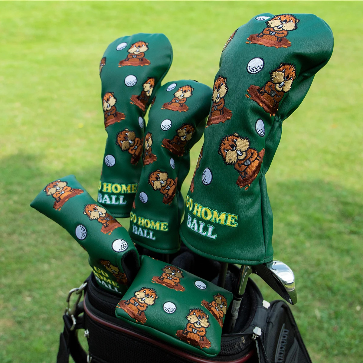Green Leather Groundhog Golf Driver Fairway Wood HybridUT Headcover Club Head Cover High Quality Embroidery 250314