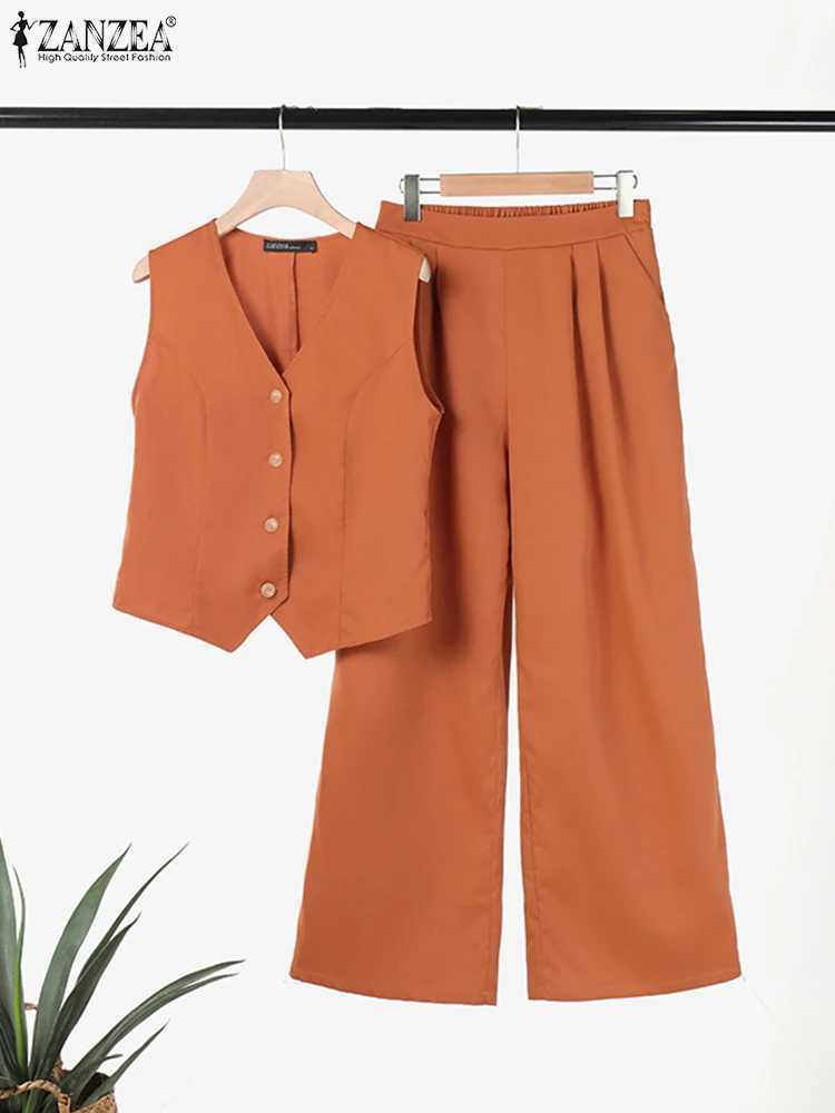2025 ZANZEA Woman Elegant 2-Piece Pant Sets Casual Vest and Pants Sets Old Money Style Suits 2pcs Outfits Wide Leg Trouser SetsT250314