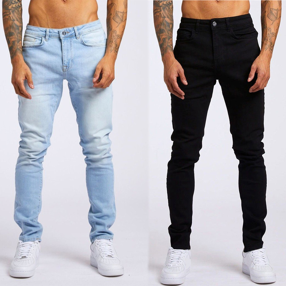2025 Designer's New Solid Color Jeans Men's Classic Stretch Tight Water System Denim Long Fashion Casual Light Blue Straight Work Pants