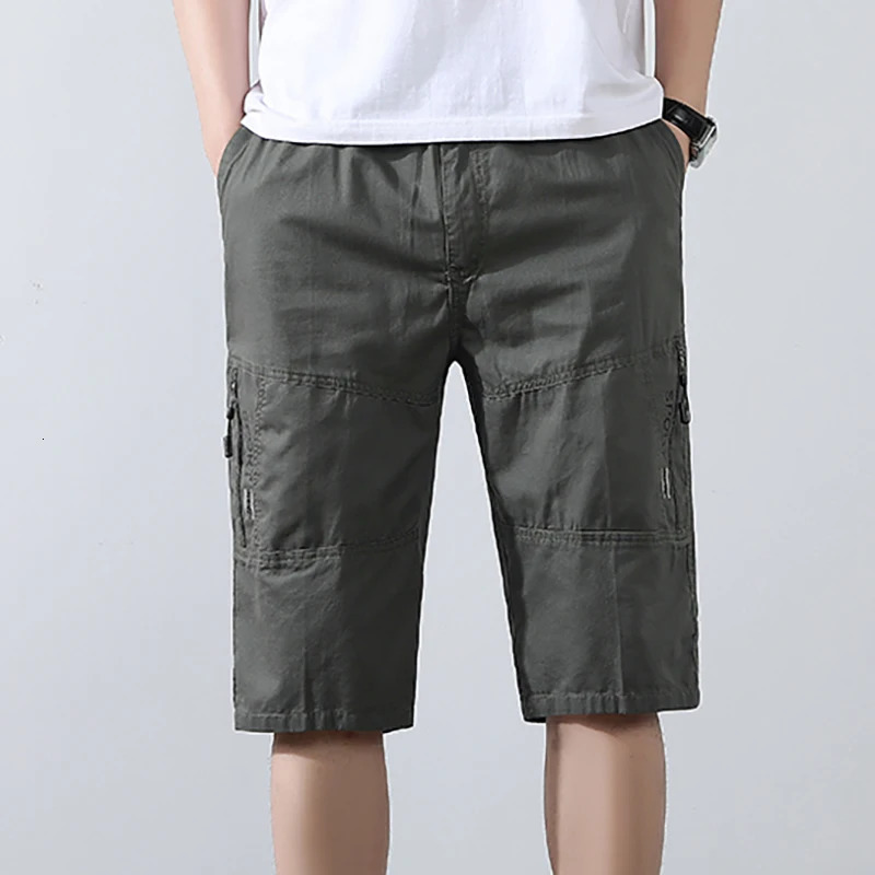 Male Cargo Pants Knee Shorts Classic Summer Shorts Multiple Pockets Large Size Cotton Half Pants Khaki Army Green Shorts 250314