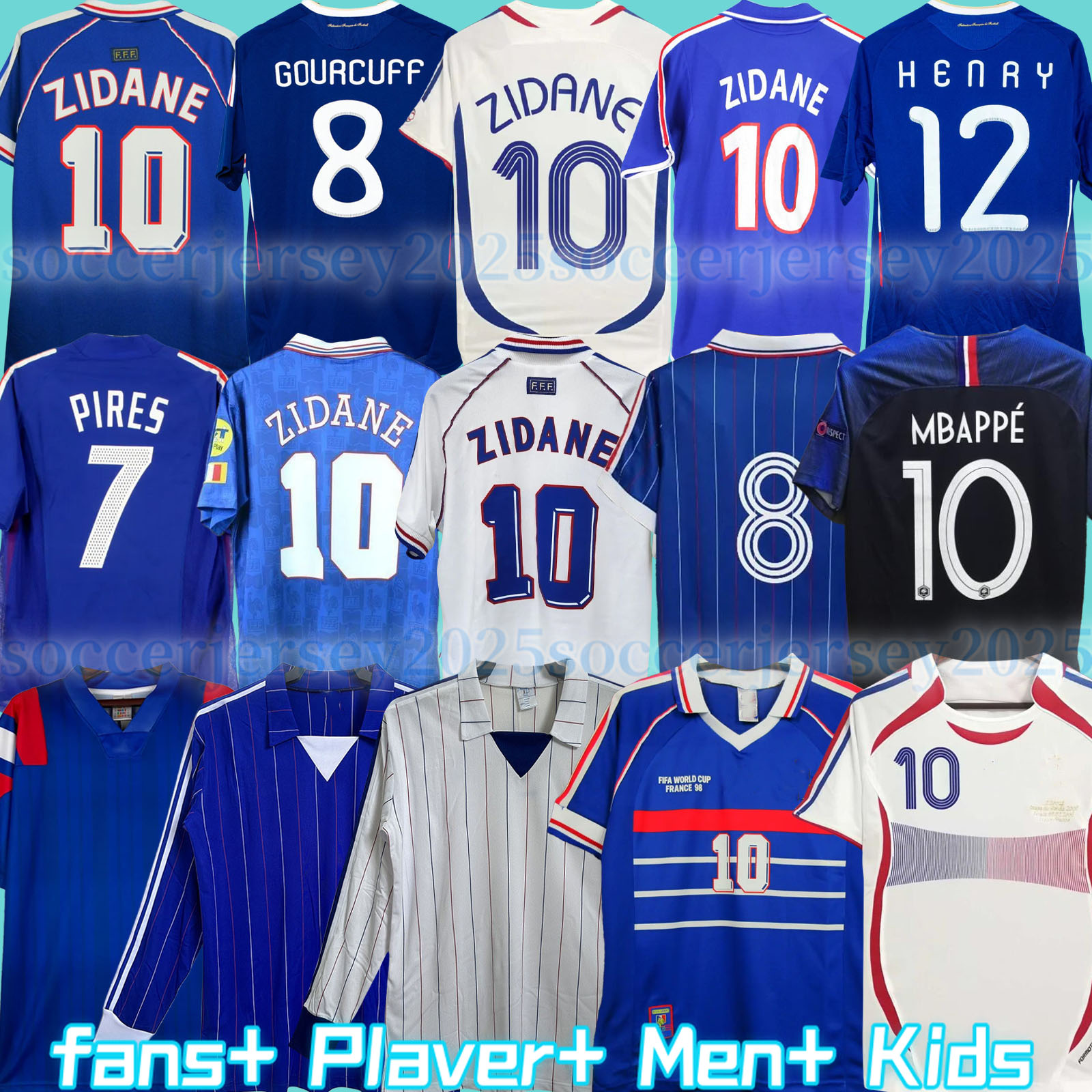 1998 frnchS Retro Soccer jerseys 1982 84 86 88 90 96 98 00 02 04 06 ZIDANE HENRY MAILLOT DE FOOT REZEGUET Football shirt french club Classic Vintage Jersey Sweatshirt