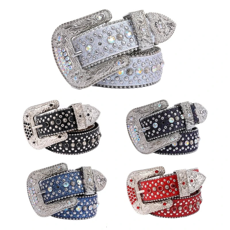 Rhinestones Belt Western Cowgirl Bling Studded Leather Crystal Diamond Belt for Jeans Men Women Fashion Accessory 250312
