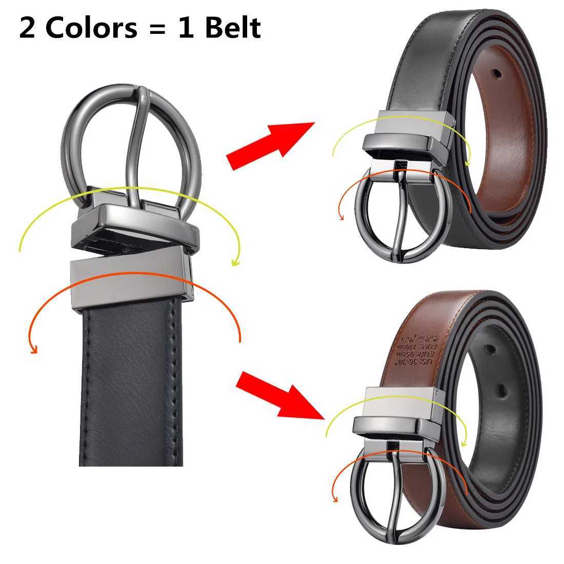 Wens Rrsible Leather Belt Waist Strap Jeans Dress with Rose Gold And Black Rotate Buckle X250314