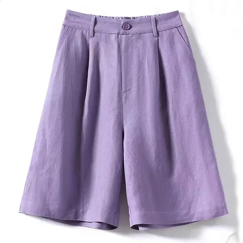 Cotton and Linen Shorts for Women Summer 2025 Loose High Waisted Wide Leg Pants Casual Versatile Solid Retro Straight Shorts 250313