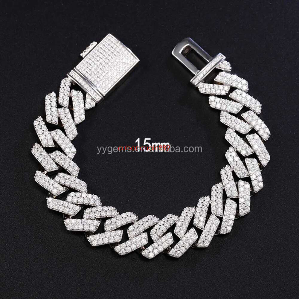 designer chain necklace hip hop jewelry 15mm wide 2rows k chains vvs moissanite white gold plated sterg sier cuban bracelets