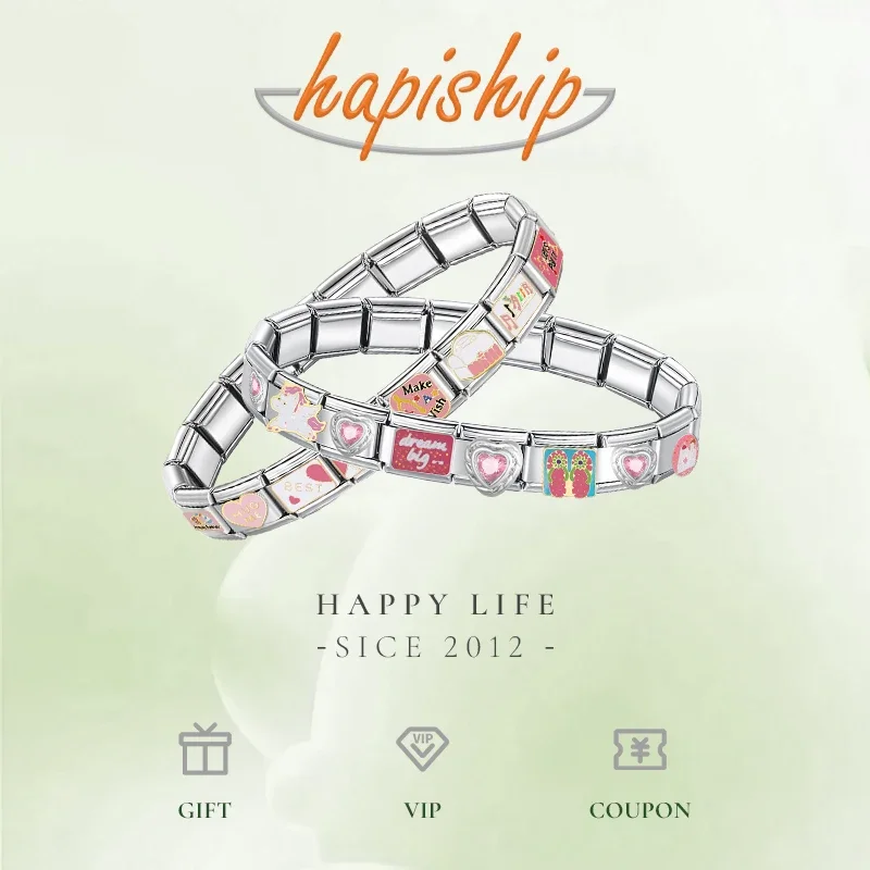 Hapiship Exclusive: Fashionable Italian-Style Charm Bracelet with Secure Elastic Fit and Solid 9mm Stainless Steel Construction