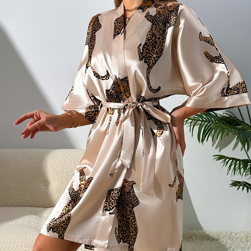 Chic Imitation Silk Tied Bathrobe & Cardigan Combo - Comfortable Ladies Sleepwear