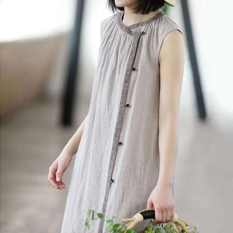 Summer Loose Sleeveless Dress n Niche Seaside Vacation Mid-length Vest Skirt 250313