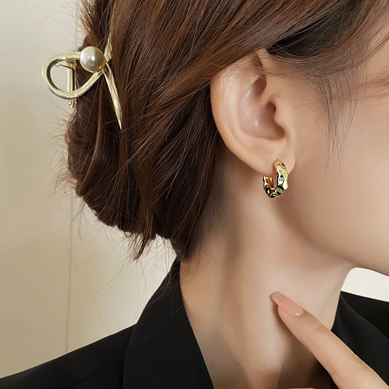 S925 silver needle earrings for women, round oval, light luxury, versatile, simple temperament, retro metal geometric earrings