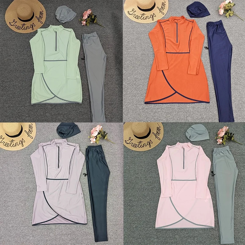 Muslim Modest Swimwear Hijab Swimsuit Women Swimming Suit Cover Ups Hijabs For Woman Islamic Long Sleeve Bathing Swim 250313
